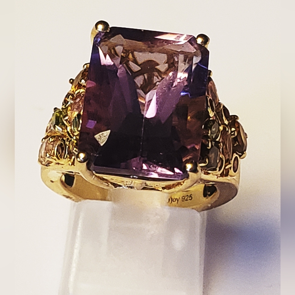 NWT Genuine Radiant Cut African Amethyst and Multi-Tourmaline 12.15 ctw Size 9 - Picture 5 of 14